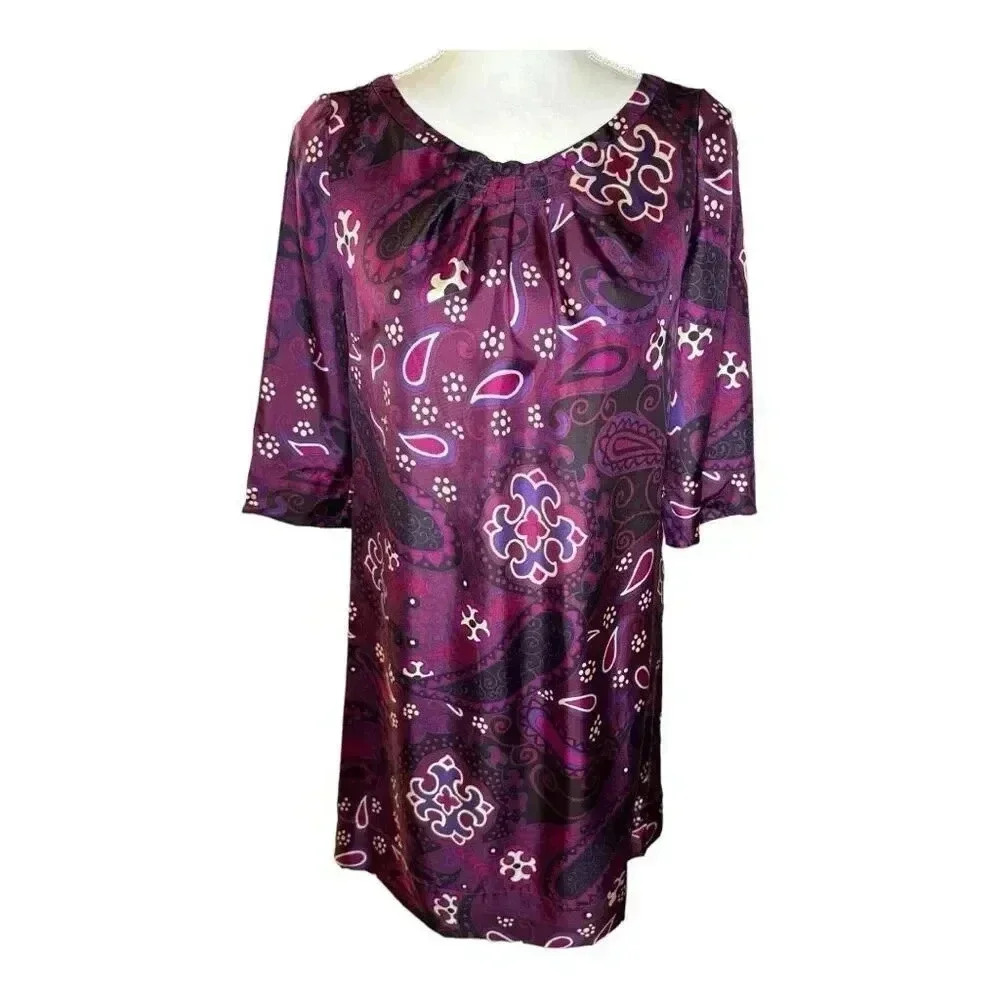 Banana Republic Women’s Size 4 Purple & Pink Paisley 3/4 Sleeve Shift Dress